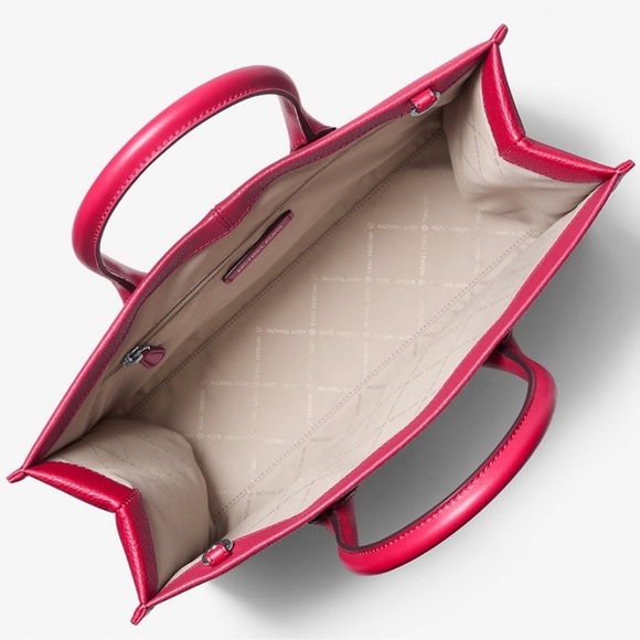 Michael Kors Mirella Medium Pebbled Leather Tote Bag Dark Raspberry Multi - Picture 8 of 9